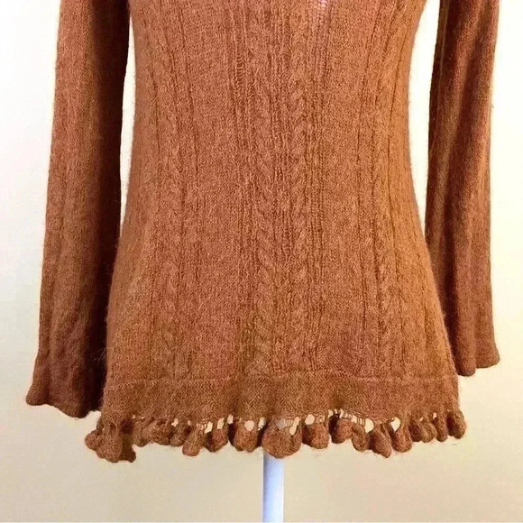 Free People Waterfall Boho Sweater Honey Alpaca Blend V-Neck Sweater Size S - Picture 10 of 16